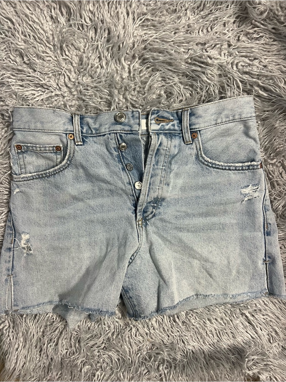 Mango Light Wash Distressed Denim Jean Shorts